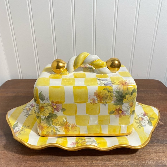MacKenzie-Childs Other - MACKENZIE CHILDS Vintage Lemon Curd Honeymoon Butter Dish Platter Dome - RARE